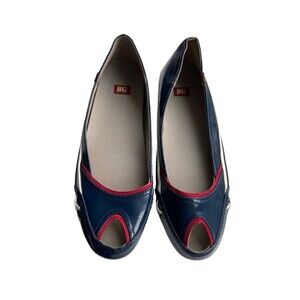 BC Footwear Vegan Peep Toe Flats Blue Size 9 Slip-On Nautical Patriotic American